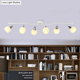 Semi Flush Industrial Black/White Iron Chandelier - Adjustable Linear Design With Dome Glass Shades