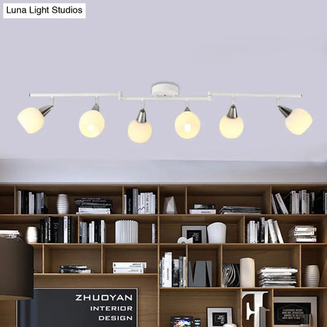 Semi Flush Industrial Black/White Iron Chandelier - Adjustable Linear Design With Dome Glass Shades