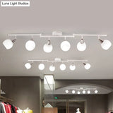 Semi Flush Industrial Black/White Iron Chandelier - Adjustable Linear Design With Dome Glass Shades