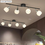 Semi Flush Industrial Black/White Iron Chandelier - Adjustable Linear Design With Dome Glass Shades