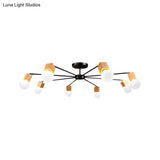 Semi Flush Industrial Ceiling Lamp With Wood Accents - 3/5-Light Metal Open Bulb Fixture For Bedroom