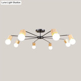 Semi Flush Industrial Ceiling Lamp With Wood Accents - 3/5-Light Metal Open Bulb Fixture For Bedroom