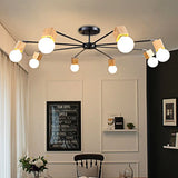 Semi Flush Industrial Ceiling Lamp With Wood Accents - 3/5-Light Metal Open Bulb Fixture For