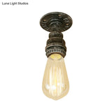 Semi Flush Industrial Rustic Ceiling Lamp - Open Bulb Iron Head In Bronze/Antique Brass For
