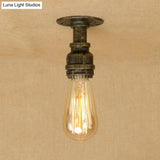 Semi Flush Industrial Rustic Ceiling Lamp - Open Bulb Iron Head In Bronze/Antique Brass For