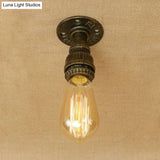 Semi Flush Industrial Rustic Ceiling Lamp - Open Bulb Iron Head In Bronze/Antique Brass For