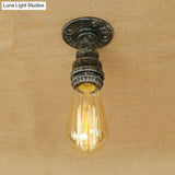 Semi Flush Industrial Rustic Ceiling Lamp - Open Bulb Iron Head In Bronze/Antique Brass For