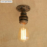 Semi Flush Industrial Rustic Ceiling Lamp - Open Bulb Iron Head In Bronze/Antique Brass For