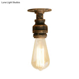 Semi Flush Industrial Rustic Ceiling Lamp - Open Bulb Iron Head In Bronze/Antique Brass For