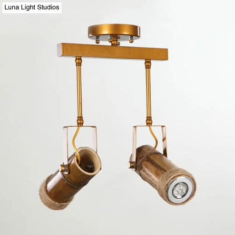 Semi Flush Lodge Light: Stylish Wood Metal And Bamboo Adjustable Ceiling Fixture For Restaurants -
