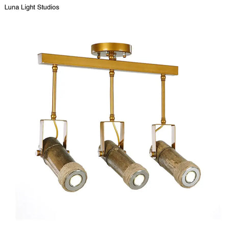 Semi Flush Lodge Light: Stylish Wood Metal And Bamboo Adjustable Ceiling Fixture For Restaurants -