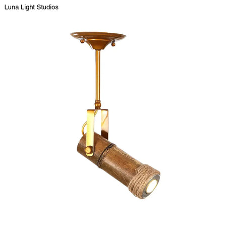 Semi Flush Lodge Light: Stylish Wood Metal And Bamboo Adjustable Ceiling Fixture For Restaurants -