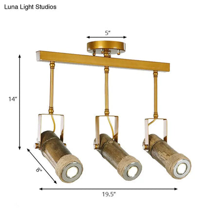 Semi Flush Lodge Light: Stylish Wood Metal And Bamboo Adjustable Ceiling Fixture For Restaurants -