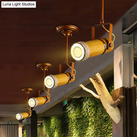 Semi Flush Lodge Light: Stylish Wood Metal And Bamboo Adjustable Ceiling Fixture For Restaurants -