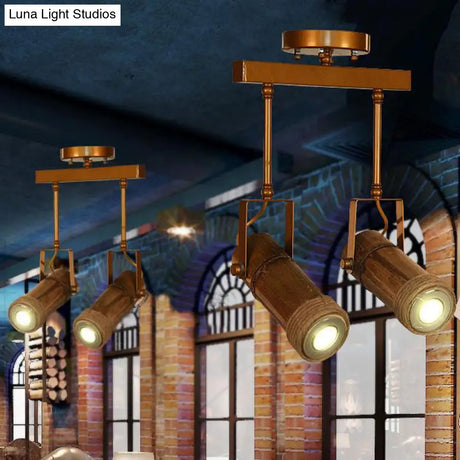 Semi Flush Lodge Light: Stylish Wood Metal And Bamboo Adjustable Ceiling Fixture For Restaurants -