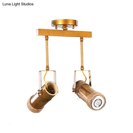 Semi Flush Lodge Light: Stylish Wood Metal And Bamboo Adjustable Ceiling Fixture For Restaurants -