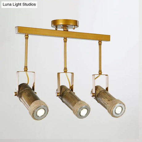 Semi Flush Lodge Light: Stylish Wood Metal And Bamboo Adjustable Ceiling Fixture For Restaurants -