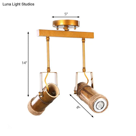 Semi Flush Lodge Light: Stylish Wood Metal And Bamboo Adjustable Ceiling Fixture For Restaurants -