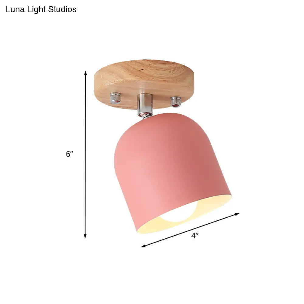 Semi - Flush Macaron Pink Iron Shade Ceiling Lamp - Rotatable Bell Style 1 - Bulb Flush Mounted