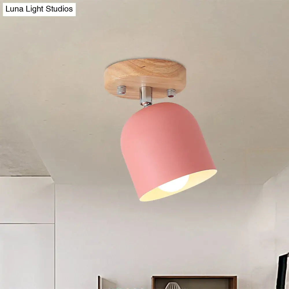 Semi - Flush Macaron Pink Iron Shade Ceiling Lamp - Rotatable Bell Style 1 - Bulb Flush Mounted