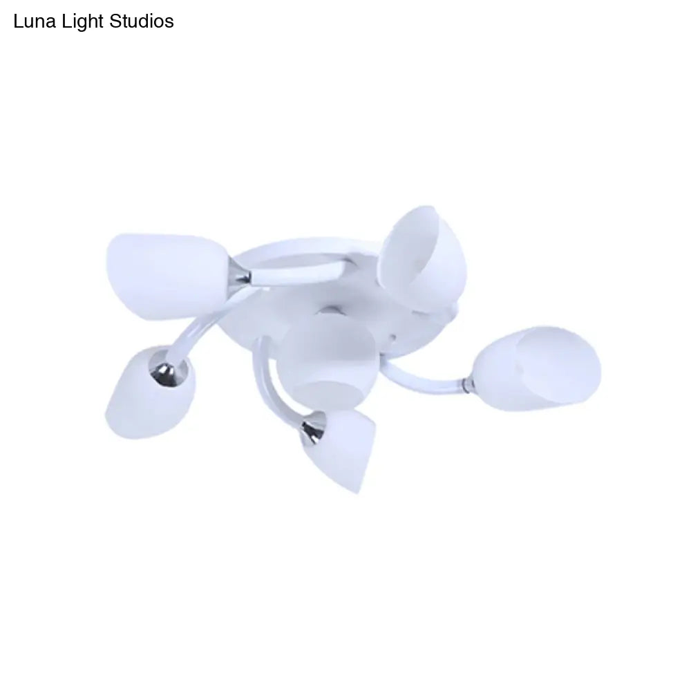 Semi Flush Modern White Spiral 6/8 Light For Living Room With Tulip Opal Glass Shade