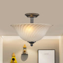 Semi Flush Mount 3 - Head White Glass Light In Countryside Bronze Finish - Ideal For Curved Bedroom