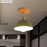 Semi Flush Mount Ceiling Light: 1 Head Rotatable Metal Macaron Dome Shade Indoor Pink/Yellow Design