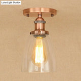 Semi Flush Mount Clear Glass Cone Industrial Ceiling Light Fixture With One Bulb In