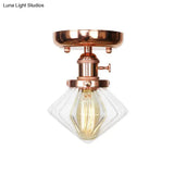 Semi Flush Mount Industrial Ceiling Light Fixture With Globe/Wide Flare/Diamond Design And