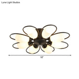 Semi Flush Mount Traditional Flower Shaped Ceiling Light: 3/6/8 Lights White Glass Black Ideal For