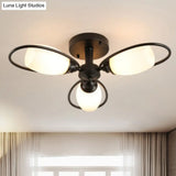 Semi Flush Mount Traditional Flower Shaped Ceiling Light: 3/6/8 Lights White Glass Black Ideal For