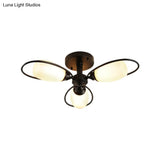 Semi Flush Mount Traditional Flower Shaped Ceiling Light: 3/6/8 Lights White Glass Black Ideal For