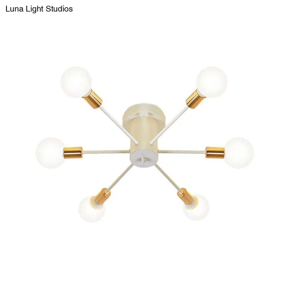 Semi Flush Mount Vintage Ceiling Light Fixture 6/8 Heads Black/White Metallic For Kitchen
