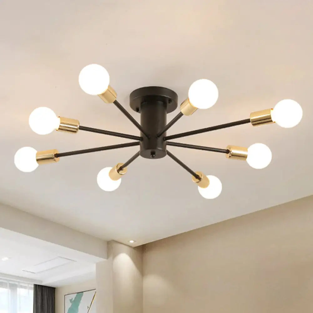 Semi Flush Mount Vintage Ceiling Light Fixture 6/8 Heads Black/White Metallic For Kitchen 8 / Black