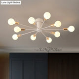 Semi Flush Mount Vintage Ceiling Light Fixture 6/8 Heads Black/White Metallic For Kitchen