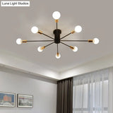 Semi Flush Mount Vintage Ceiling Light Fixture 6/8 Heads Black/White Metallic For Kitchen