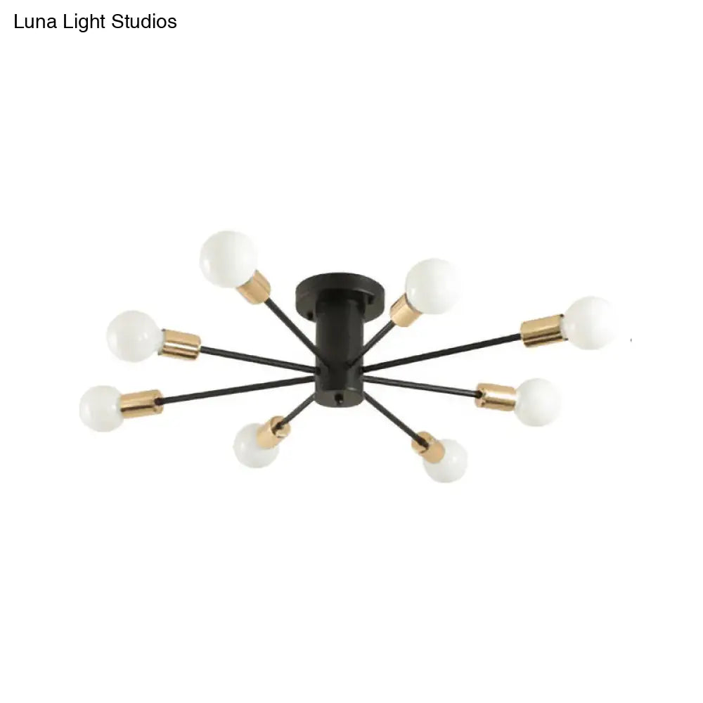Semi Flush Mount Vintage Ceiling Light Fixture 6/8 Heads Black/White Metallic For Kitchen