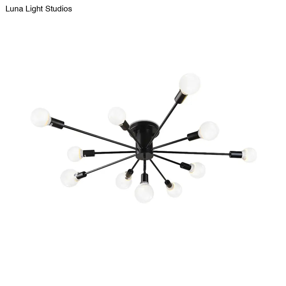 Semi Flush Mount Vintage Ceiling Light Fixture 6/8 Heads Black/White Metallic For Kitchen