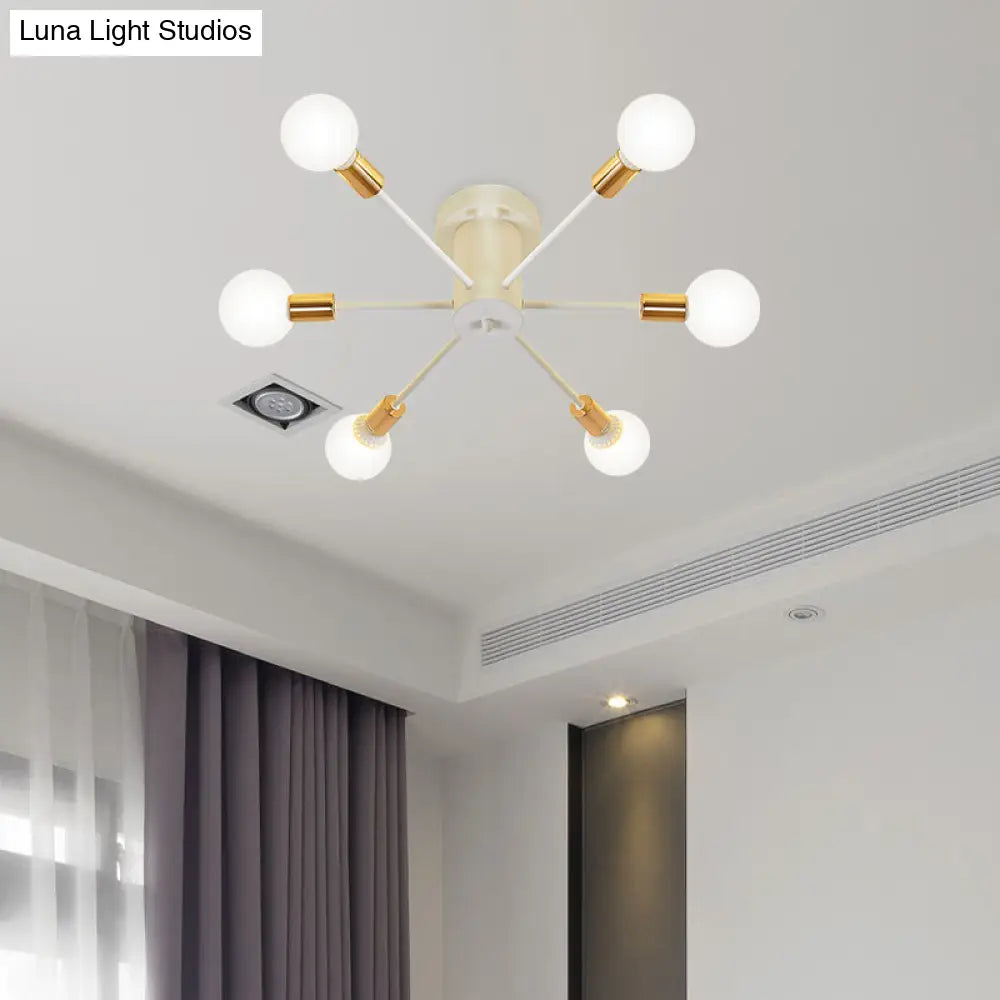 Semi Flush Mount Vintage Ceiling Light Fixture 6/8 Heads Black/White Metallic For Kitchen