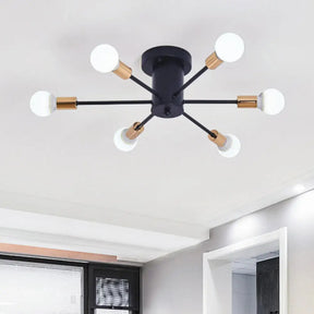 Semi Flush Mount Vintage Ceiling Light Fixture 6/8 Heads Black/White Metallic For Kitchen 6 / Black