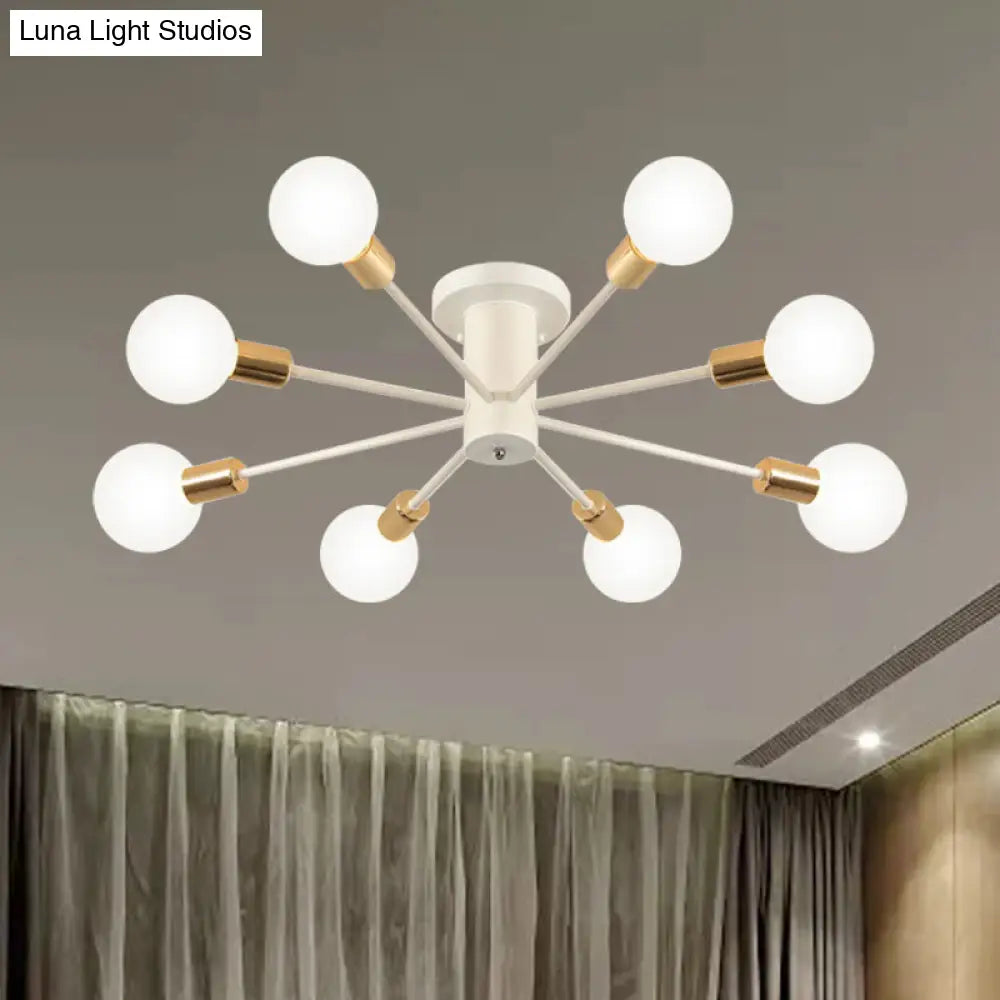 Semi Flush Mount Vintage Ceiling Light Fixture 6/8 Heads Black/White Metallic For Kitchen