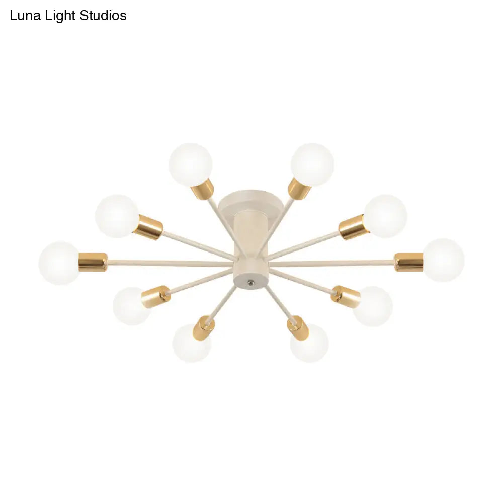 Semi Flush Mount Vintage Ceiling Light Fixture 6/8 Heads Black/White Metallic For Kitchen
