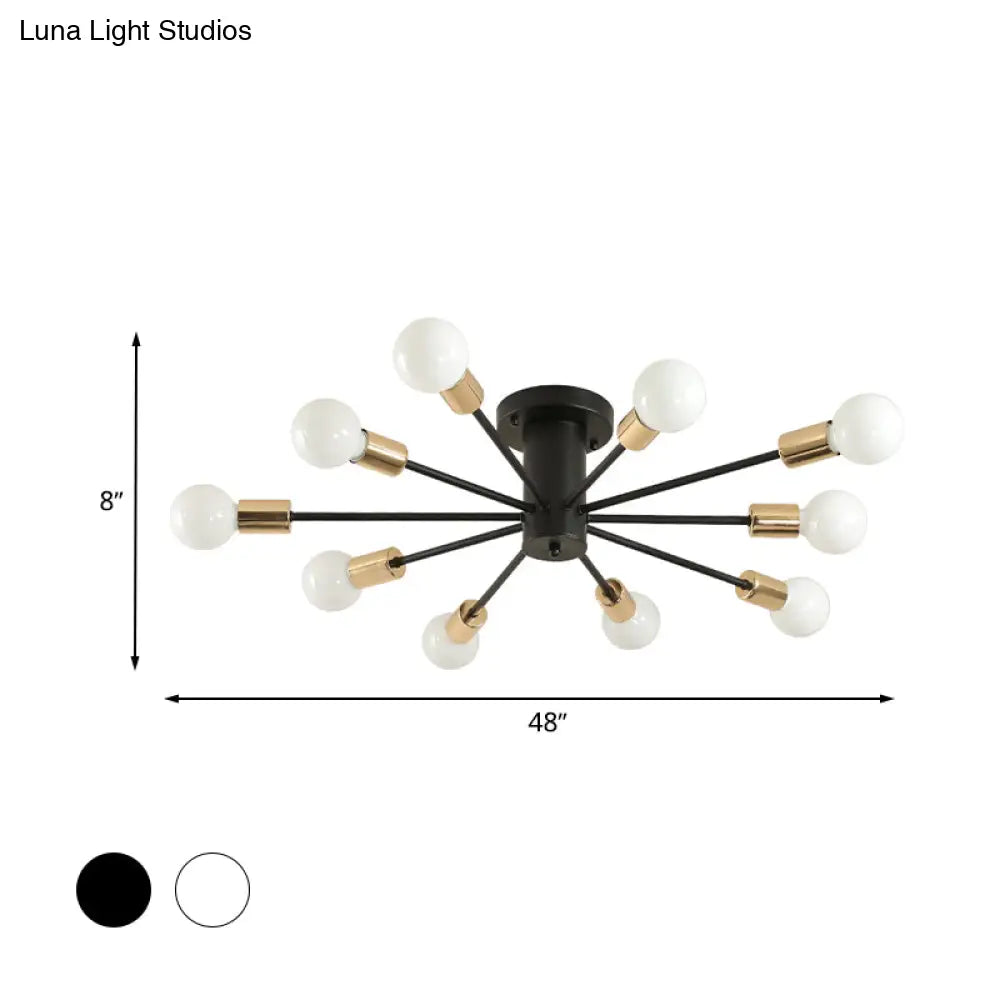 Semi Flush Mount Vintage Ceiling Light Fixture 6/8 Heads Black/White Metallic For Kitchen