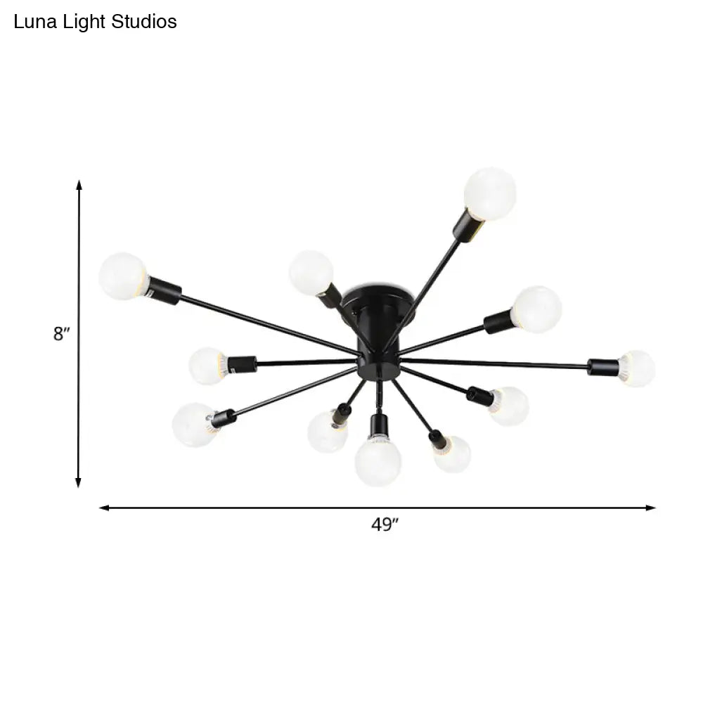 Semi Flush Mount Vintage Ceiling Light Fixture 6/8 Heads Black/White Metallic For Kitchen