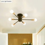 Semi Flush Mount Vintage Ceiling Light Fixture 6/8 Heads Black/White Metallic For Kitchen