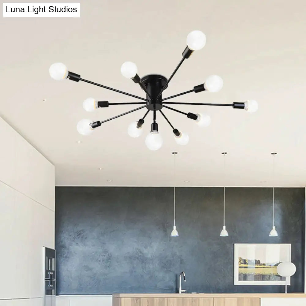 Semi Flush Mount Vintage Ceiling Light Fixture 6/8 Heads Black/White Metallic For Kitchen