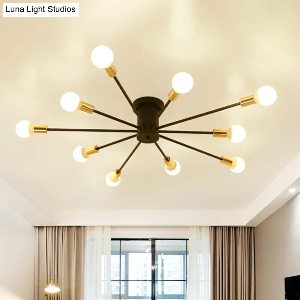 Semi Flush Mount Vintage Ceiling Light Fixture 6/8 Heads Black/White Metallic For Kitchen