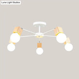 Semi-Flush Open Bulb Ceiling Light With Square Loft Style Design - 3/5 Heads Wood Metallic Mount