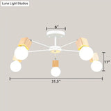 Semi-Flush Open Bulb Ceiling Light With Square Loft Style Design - 3/5 Heads Wood Metallic Mount