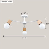 Semi-Flush Open Bulb Ceiling Light With Square Loft Style Design - 3/5 Heads Wood Metallic Mount